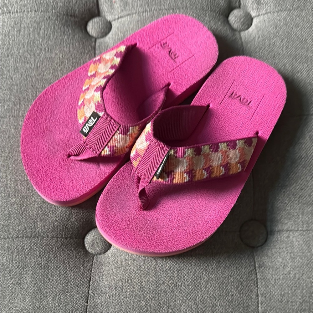 Teva Pink Flip Flops with Patterned Straps
